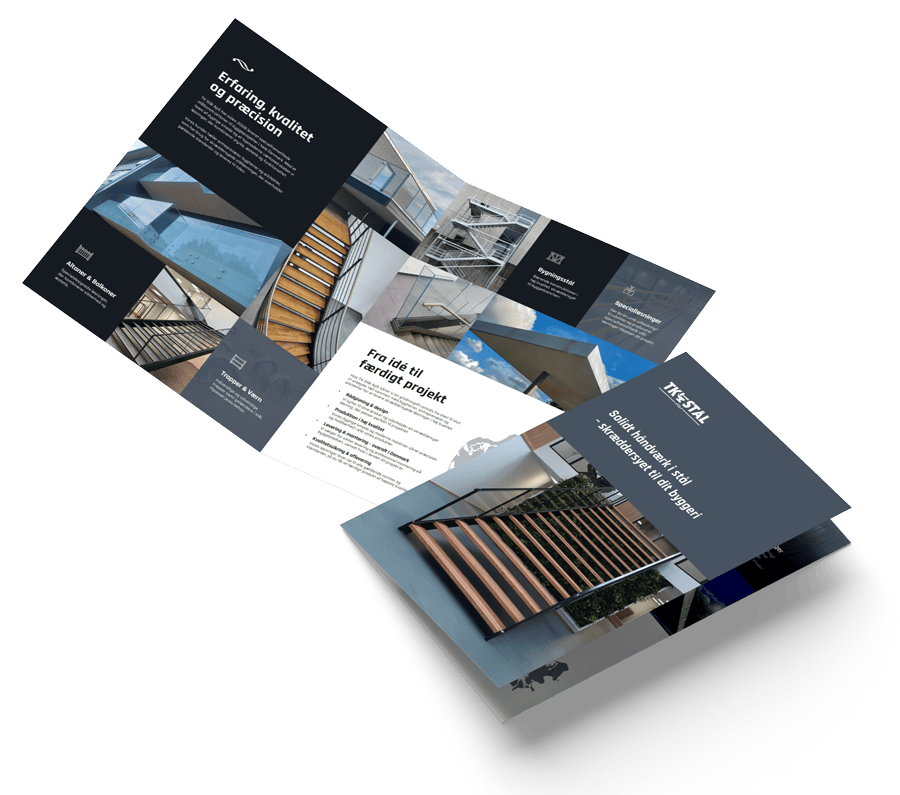 Reklamebrochure for trappe- og bygningsdesign.