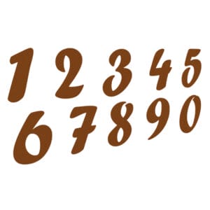 Brune tal 1-9, 0 i skrå skrifttype.